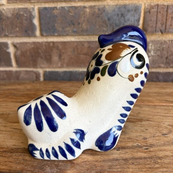 Vtg Tonala Mexican Pottery Cat Figurine Hand Painted Stretching Pose 5.25" - Picture 6 of 12